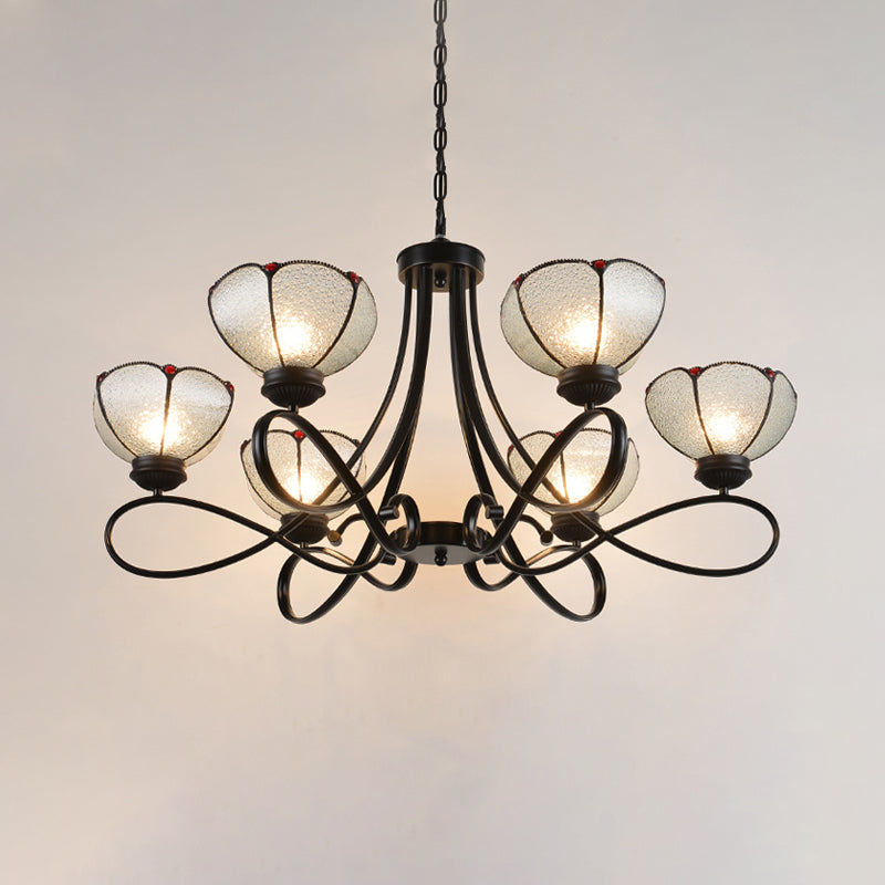 Tiffany Scalloped Chandelier Lamp - Frosted Glass Hanging Light Fixture In Black (3/6/8 Lights) 6 /