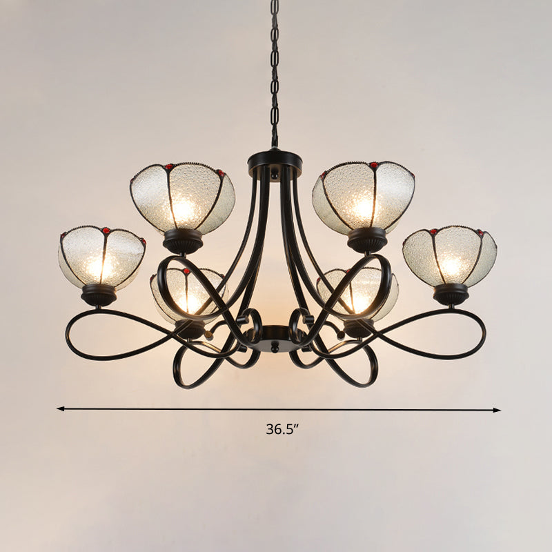 Tiffany Scalloped Chandelier Lamp - Frosted Glass Hanging Light Fixture In Black (3/6/8 Lights)