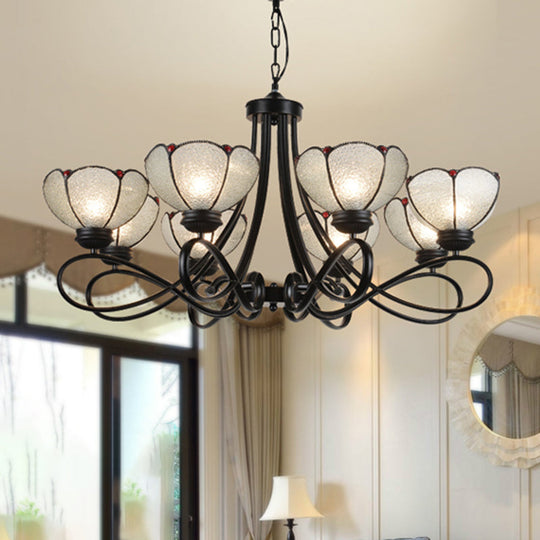 Tiffany Scalloped Chandelier: 3/6/8-Light Frosted Glass Hanging Light Fixture in Black