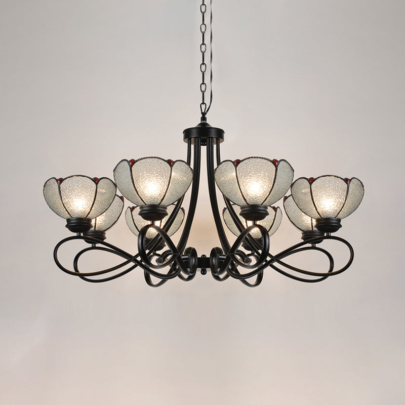 Tiffany Scalloped Chandelier Lamp - Frosted Glass Hanging Light Fixture In Black (3/6/8 Lights)