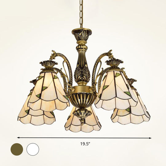 Stained Glass Chandelier Light Fixture - Mediterranean Style with 3/5/11 Lights, White/Antique Brass, Ceiling Pendant