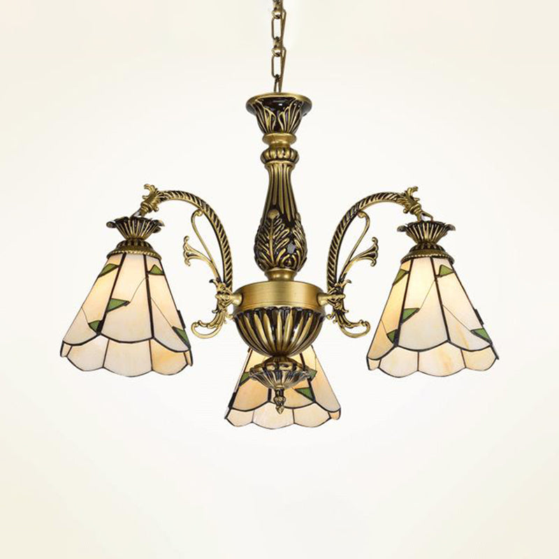 Stained Glass Chandelier Light Fixture - Mediterranean Style with 3/5/11 Lights, White/Antique Brass, Ceiling Pendant