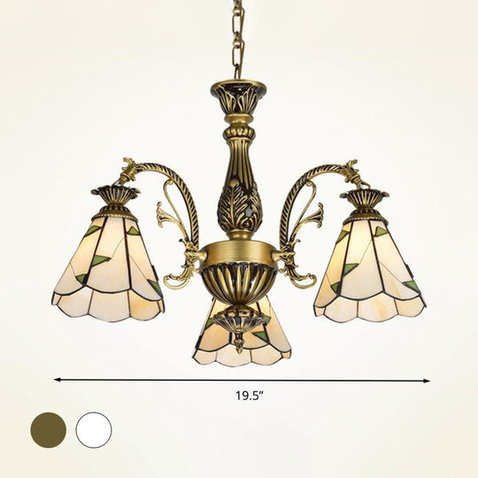 Stained Glass Chandelier Light Fixture - Mediterranean Style with 3/5/11 Lights, White/Antique Brass, Ceiling Pendant