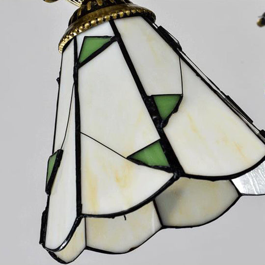 Mediterranean Stained Glass Chandelier Light Fixture - Conical Design 3/5/11 Lights White/Antique