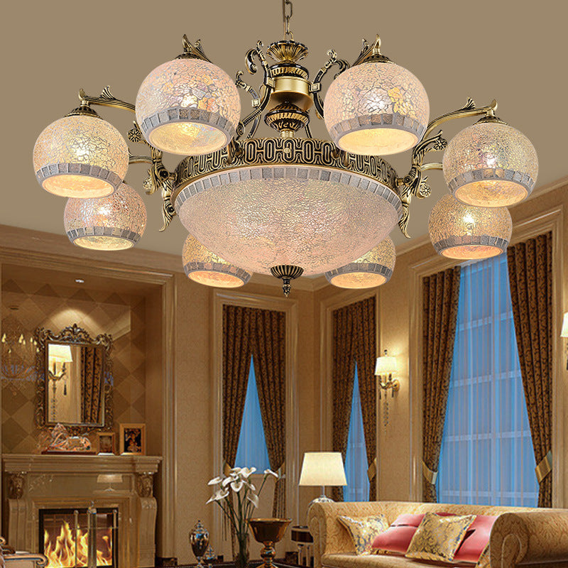 Baroque Brass Globe Chandelier with Frosted Glass & 3/5/11 Lights