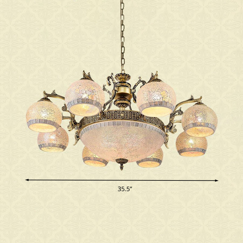 Baroque Antique Brass Globe Chandelier - 3/5/11 Light Fixture With Frosted Glass Hangin