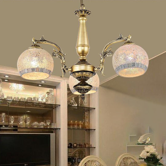 Baroque Brass Globe Chandelier with Frosted Glass & 3/5/11 Lights