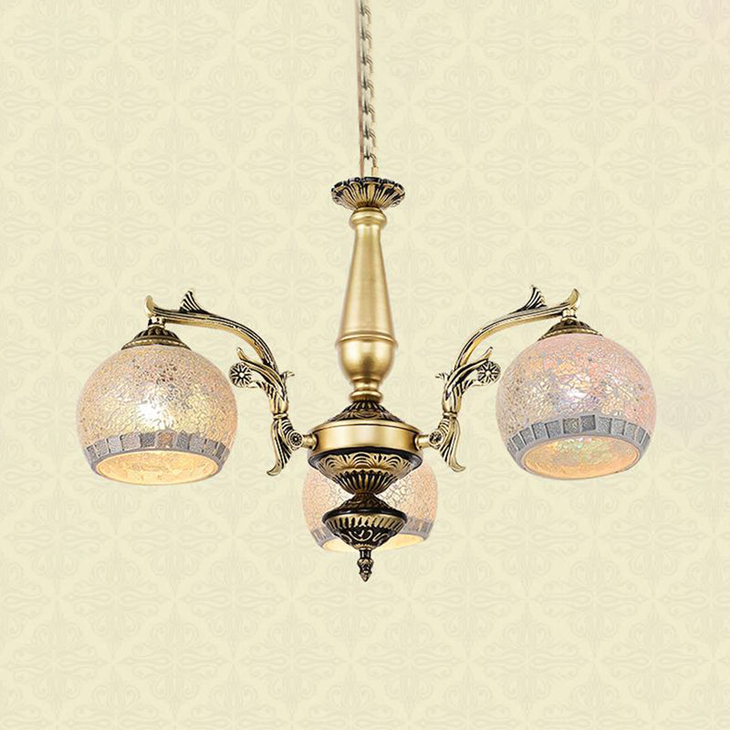 Baroque Brass Globe Chandelier with Frosted Glass & 3/5/11 Lights