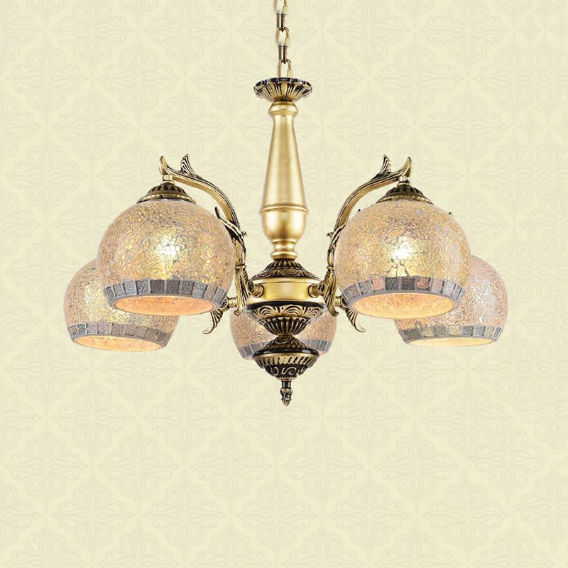 Baroque Brass Globe Chandelier with Frosted Glass & 3/5/11 Lights