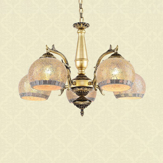 Baroque Antique Brass Globe Chandelier - 3/5/11 Light Fixture With Frosted Glass Hangin 5 /