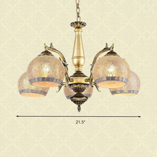 Baroque Antique Brass Globe Chandelier - 3/5/11 Light Fixture With Frosted Glass Hangin