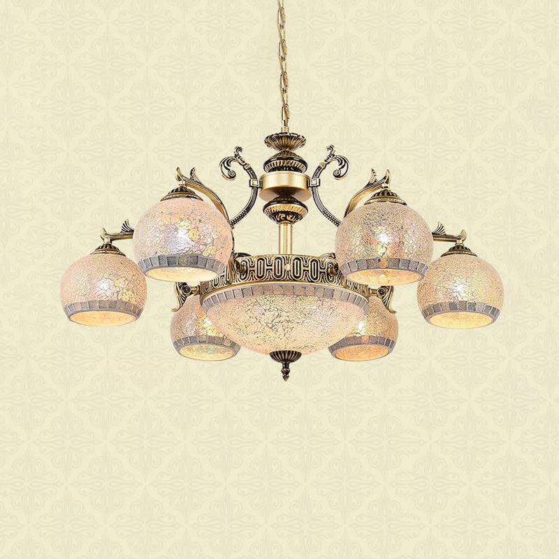 Baroque Brass Globe Chandelier with Frosted Glass & 3/5/11 Lights