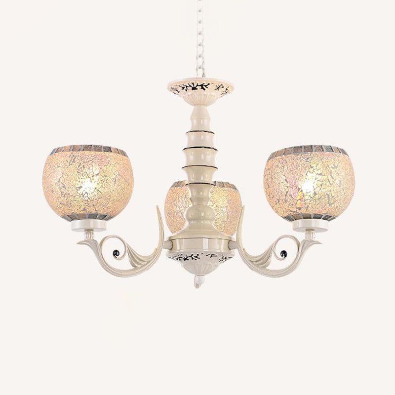 Tiffany Style Crackle Glass Ball Chandelier Pendant Light - White, 3/5/8 Lights