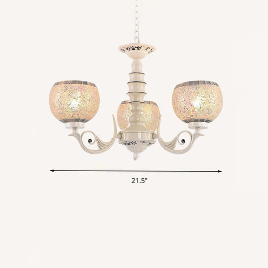 Tiffany Style Crackle Glass Ball Chandelier Pendant Light - White, 3/5/8 Lights