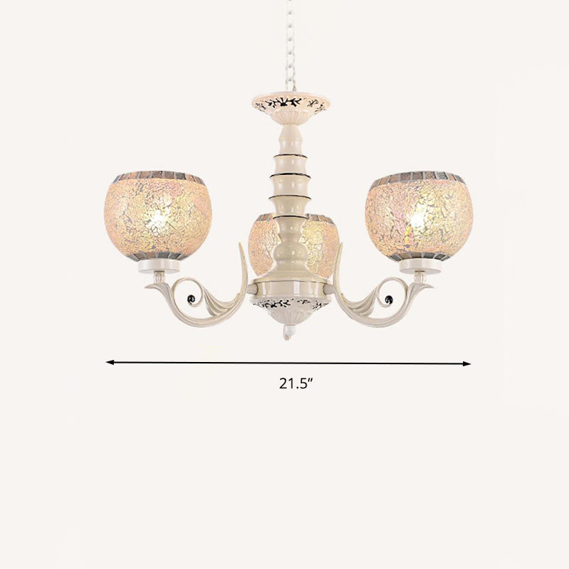 Tiffany Style Crackle Glass Ball Chandelier Pendant Light - White 3/5/8 Lights Suspension Lighting