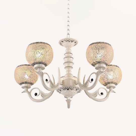 Tiffany Style Crackle Glass Ball Chandelier Pendant Light - White 3/5/8 Lights Suspension Lighting