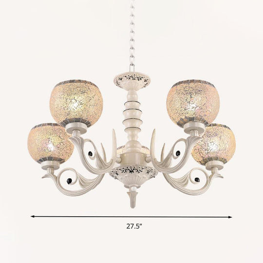 Tiffany Style Crackle Glass Ball Chandelier Pendant Light - White 3/5/8 Lights Suspension Lighting