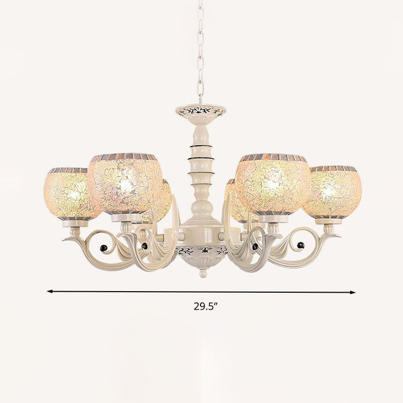 Tiffany Style Crackle Glass Ball Chandelier Pendant Light - White 3/5/8 Lights Suspension Lighting