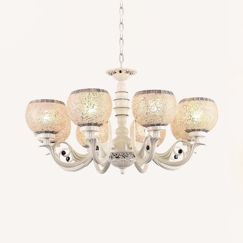 Tiffany Style Crackle Glass Ball Chandelier Pendant Light - White 3/5/8 Lights Suspension Lighting