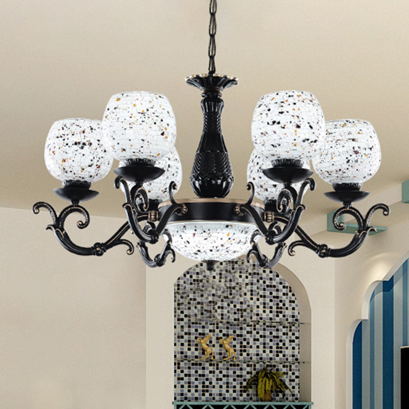 Mediterranean Arched Stained Glass Pendant Chandelier - 4/6/9 Lights, Black Finish