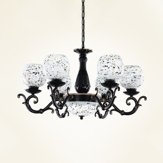 Mediterranean Arched Stained Glass Pendant Chandelier - 4/6/9 Lights, Black Finish