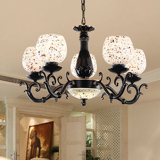 Mediterranean Arched Stained Glass Pendant Chandelier - 4/6/9 Lights, Black Finish