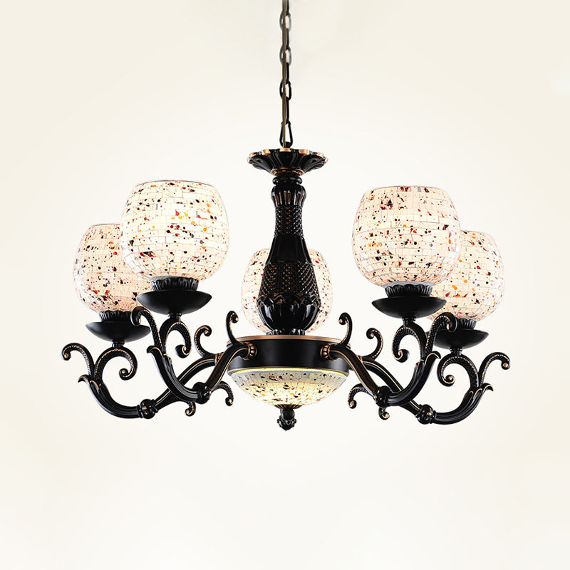 Mediterranean Arched Stained Glass Pendant Chandelier - 4/6/9 Lights, Black Finish