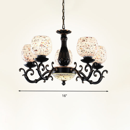 Mediterranean Arched Stained Glass Pendant Chandelier - 4/6/9 Lights, Black Finish