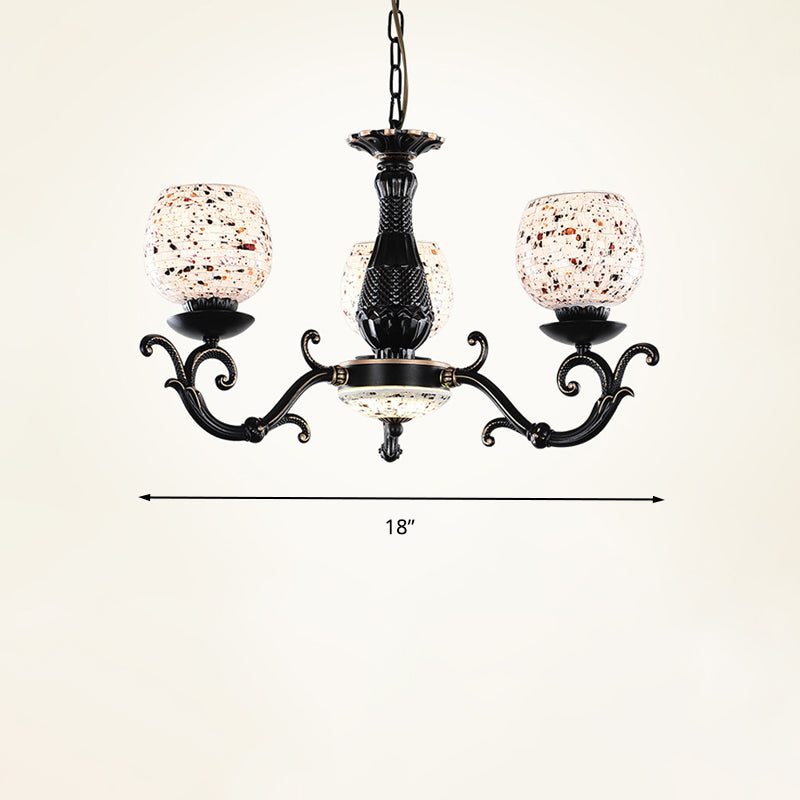 Mediterranean Arched Stained Glass Pendant Chandelier - 4/6/9 Lights, Black Finish