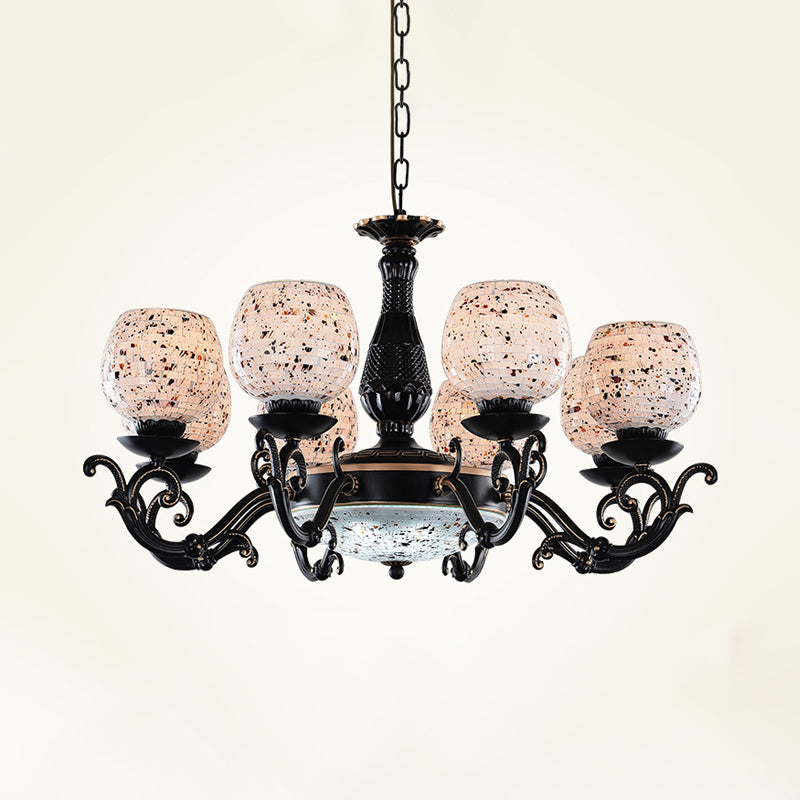 Mediterranean Arched Stained Glass Pendant Chandelier 4/6/9 Lights Black Ceiling Light