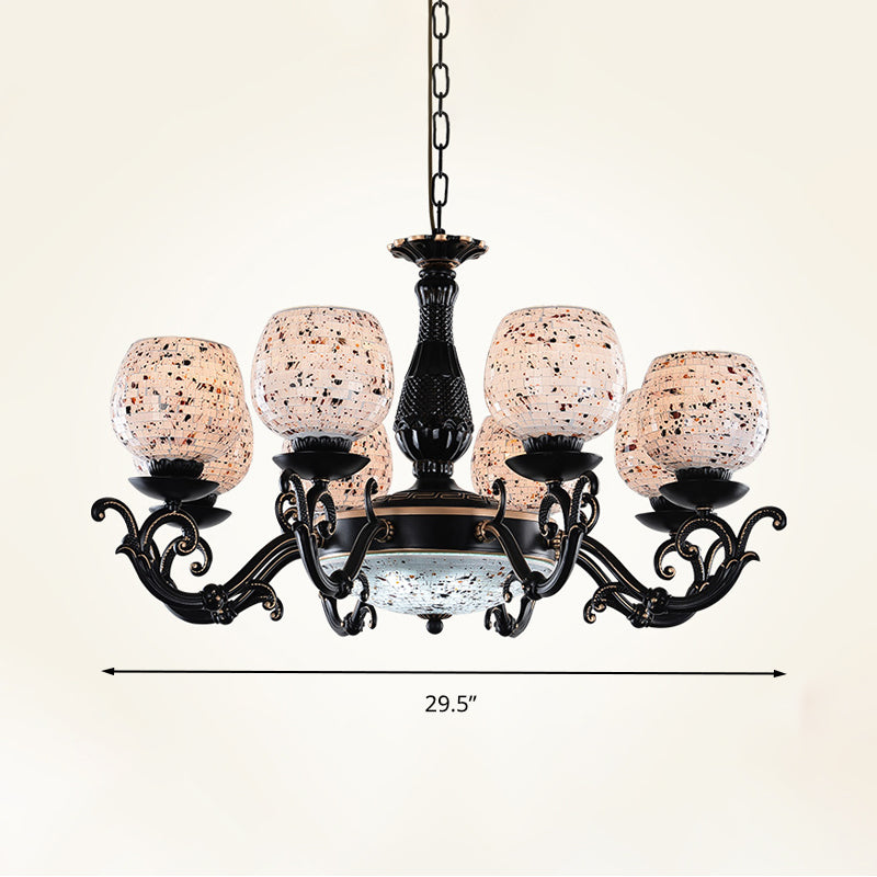 Mediterranean Arched Stained Glass Pendant Chandelier - 4/6/9 Lights, Black Finish