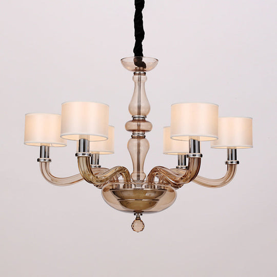 Sleek Traditionary Spuntik Chandelier Light With 6/8/12 Amber Glass Pendant Lamp Heads & White