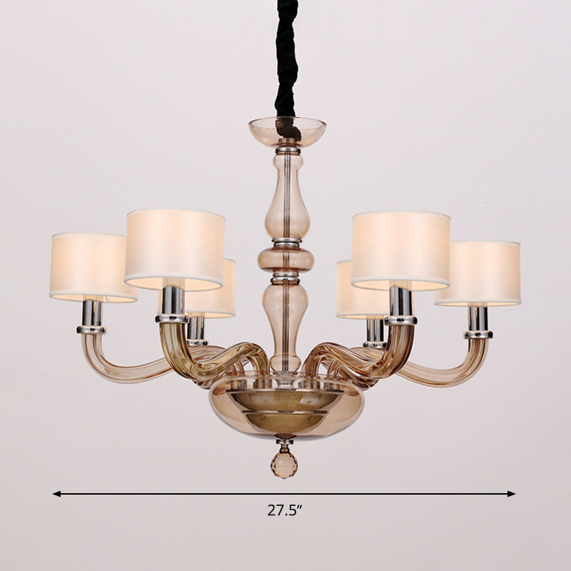 Sleek Traditionary Spuntik Chandelier Light With 6/8/12 Amber Glass Pendant Lamp Heads & White