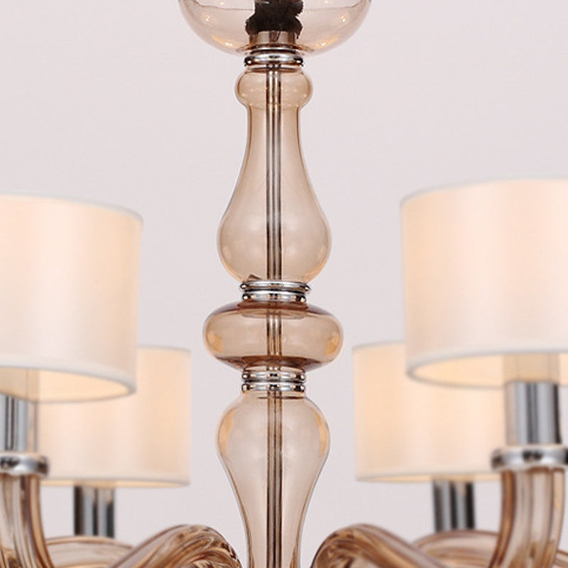 Sleek Traditionary Spuntik Chandelier Light With 6/8/12 Amber Glass Pendant Lamp Heads & White