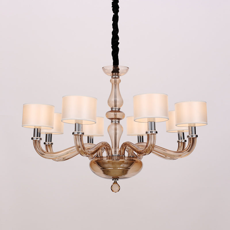 Sleek Traditionary Spuntik Chandelier Light With 6/8/12 Amber Glass Pendant Lamp Heads & White