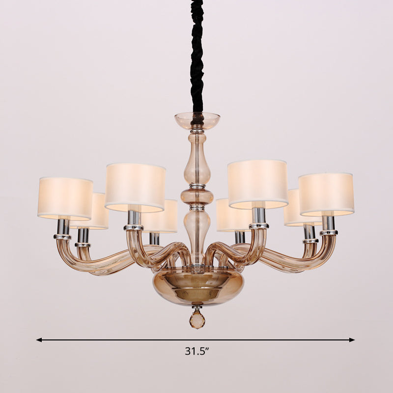 Sleek Traditionary Spuntik Chandelier Light With 6/8/12 Amber Glass Pendant Lamp Heads & White