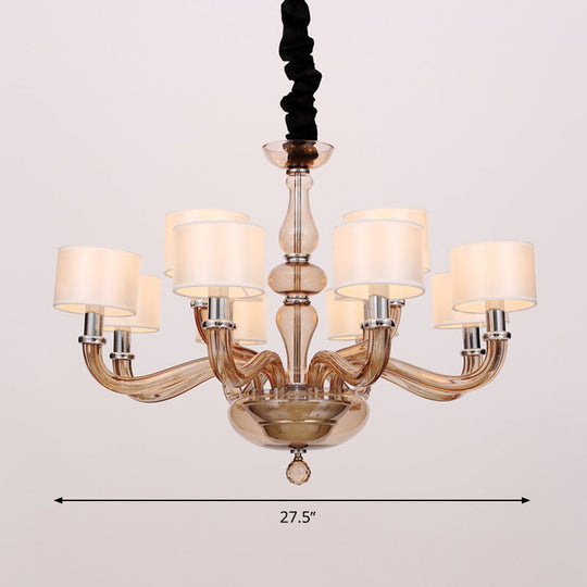 Sleek Traditionary Spuntik Chandelier Light With 6/8/12 Amber Glass Pendant Lamp Heads & White