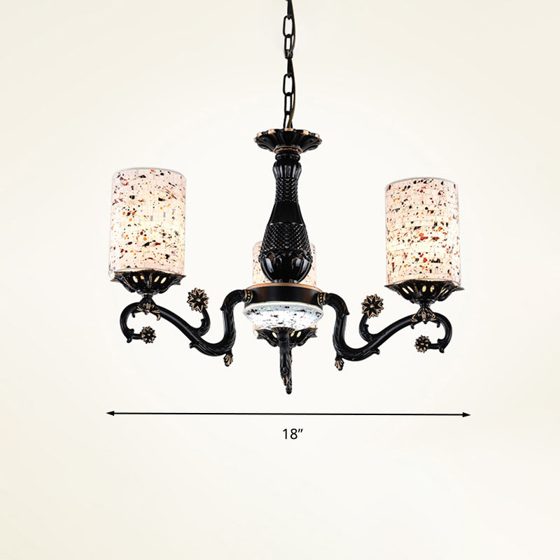 Mediterranean Stained Glass Cylinder Chandelier - 4/6/9 Hanging Lights Black Pendant Suspension