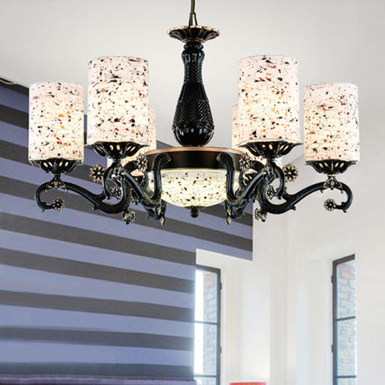 Mediterranean Stained Glass Cylinder Chandelier - 4/6/9 Hanging Lights Black Pendant Suspension 7 /