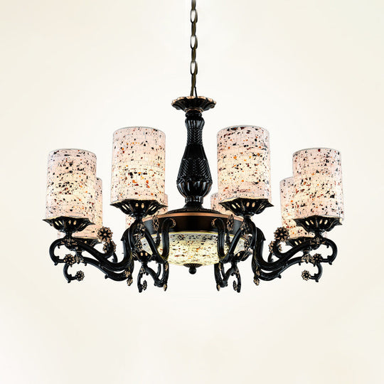 Mediterranean Stained Glass Cylinder Chandelier - 4/6/9 Hanging Lights Black Pendant Suspension 9 /