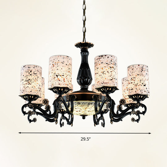 Mediterranean Stained Glass Cylinder Chandelier - 4/6/9 Hanging Lights Black Pendant Suspension