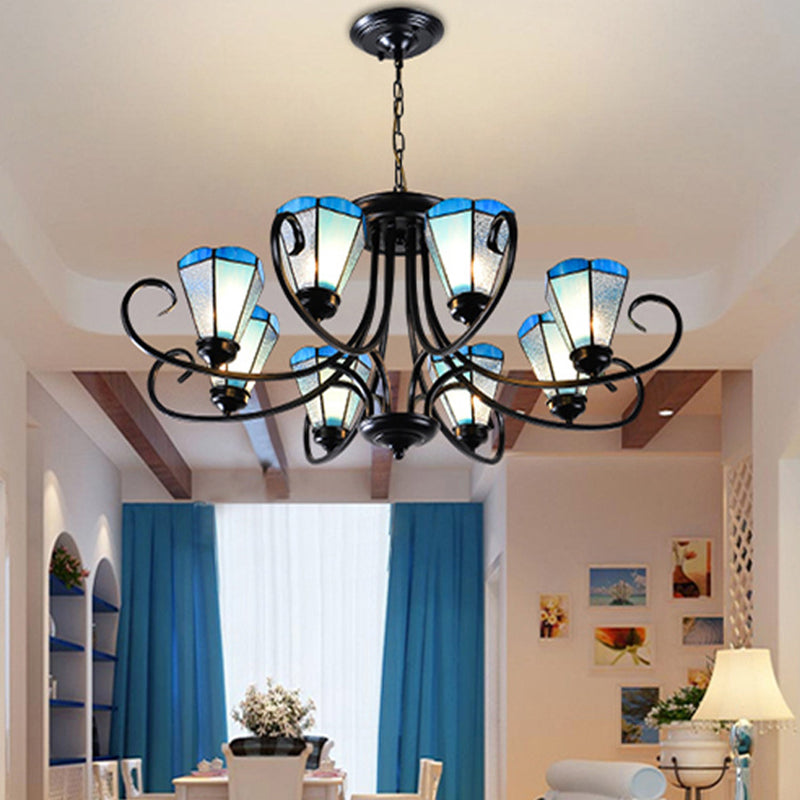 Black Baroque Blue Frosted Glass Cone Pendant Light With Multiple Sizes And Lights / 32.5