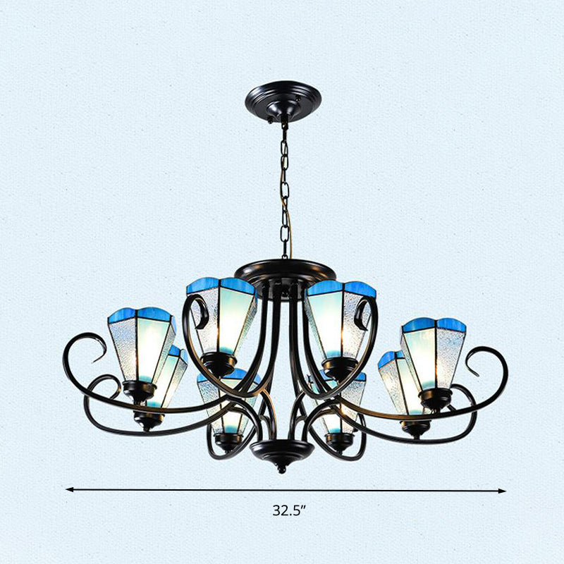 Black Baroque Blue Frosted Glass Cone Pendant Light With Multiple Sizes And Lights