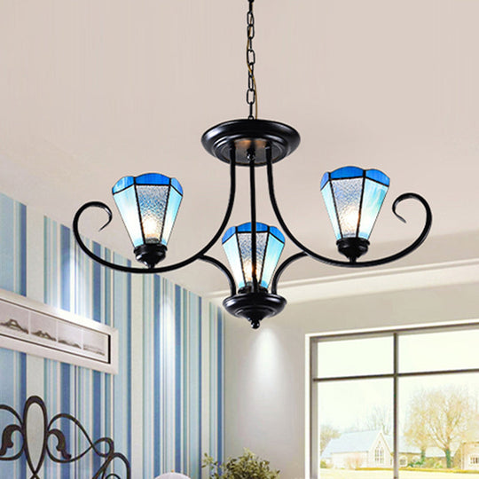 Black Baroque Blue Frosted Glass Cone Pendant Light With Multiple Sizes And Lights / 18