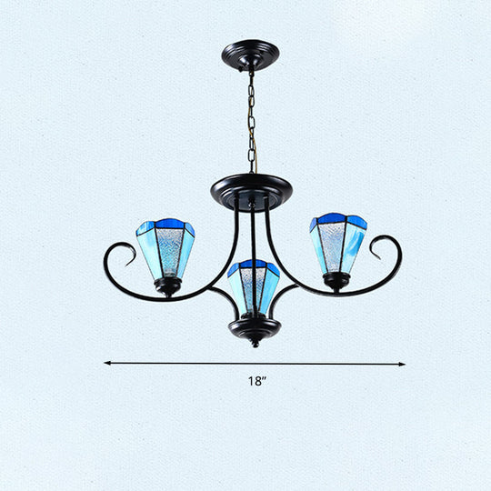 Black Baroque Blue Frosted Glass Cone Pendant Light With Multiple Sizes And Lights