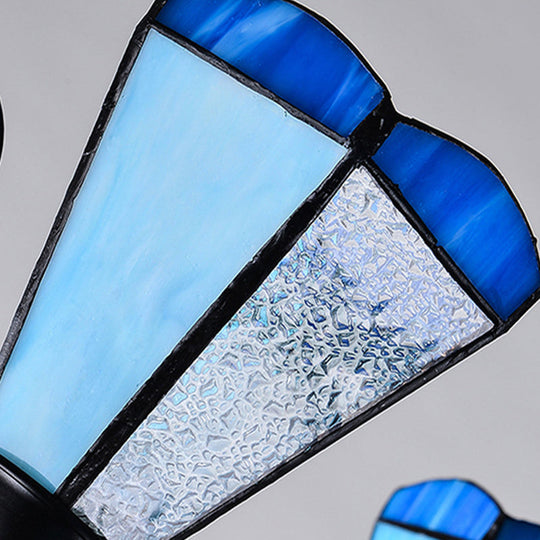 Baroque Blue Frosted Glass Cone Ceiling Pendant Light - Black with 3/6/8 Lights, 18"/27.5"/32.5" W