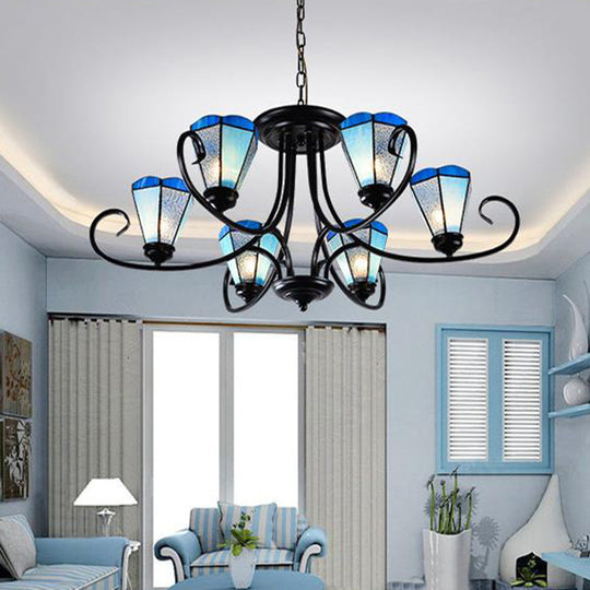 Black Baroque Blue Frosted Glass Cone Pendant Light With Multiple Sizes And Lights / 27.5