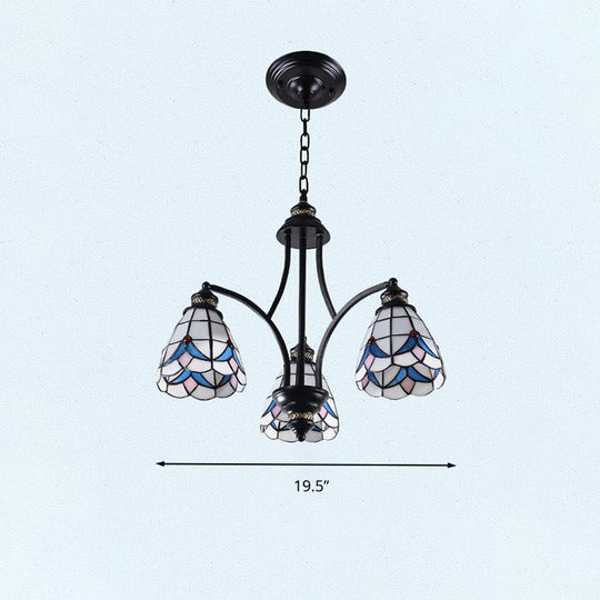 Stained Glass Chandelier - Scrolling Arm, Mediterranean Design, 3/5/8 Lights, Black Suspension Fixture