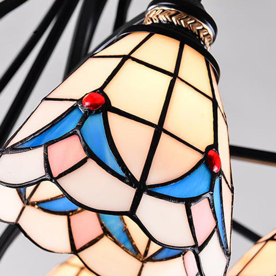 Stained Glass Chandelier - Scrolling Arm Design In Mediterranean Style With 3/5/8 Lights Black