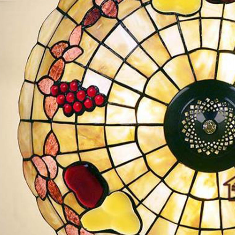 Tiffany Style Semi-Flush Ceiling Light with Butterfly, Rose & Fruit Shell Shade